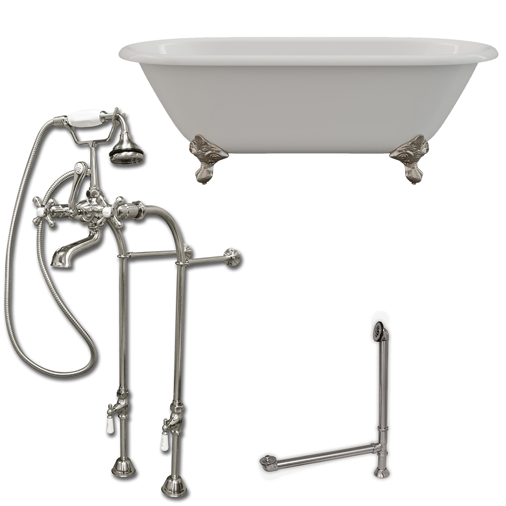 Cambridge Plumbing 66-Inch Double Ended Cast Iron Soaking Clawfoot Tub and Complete Freestanding Plumbing Package DE67-398463-PKG-NH - Vital Hydrotherapy