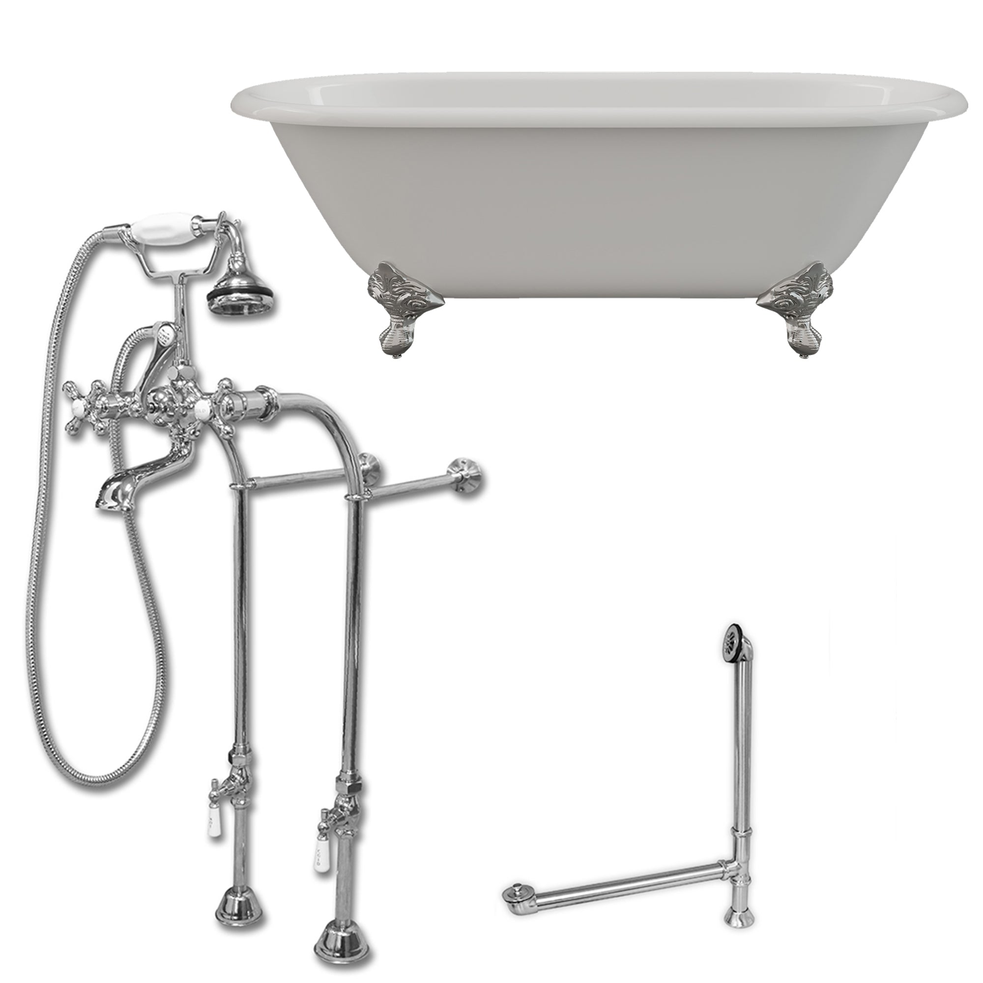 Cambridge Plumbing 66-Inch Double Ended Cast Iron Soaking Clawfoot Tub and Complete Freestanding Plumbing Package DE67-398463-PKG-NH - Vital Hydrotherapy