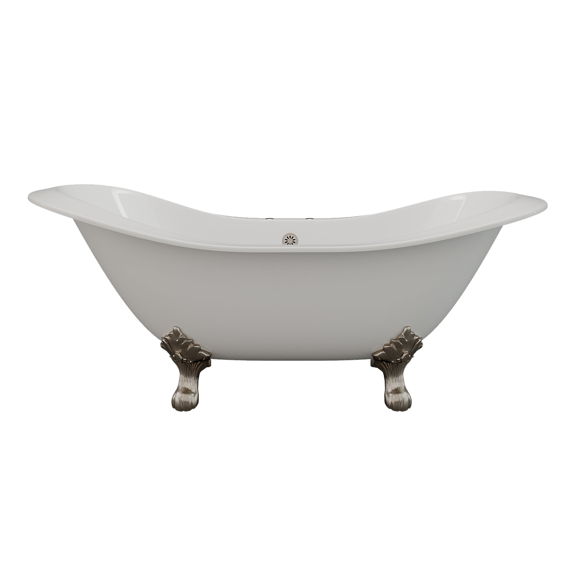 Cambridge Plumbing 72" X 31" Double Ended Cast Iron Slipper Tub (Porcelain enamel interior and white paint exterior) with 7" Deck Mount Faucet Drillings and Feet (Brushed nickel) DES-DH - Vital Hydrotherapy