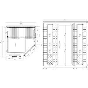 Dynamic Heming 2-person Corner Low EMF (Under 8MG) FAR Infrared Sauna (Canadian Hemlock) Dimension Drawing DYN‐6225‐02 - Vital Hydrotherapy