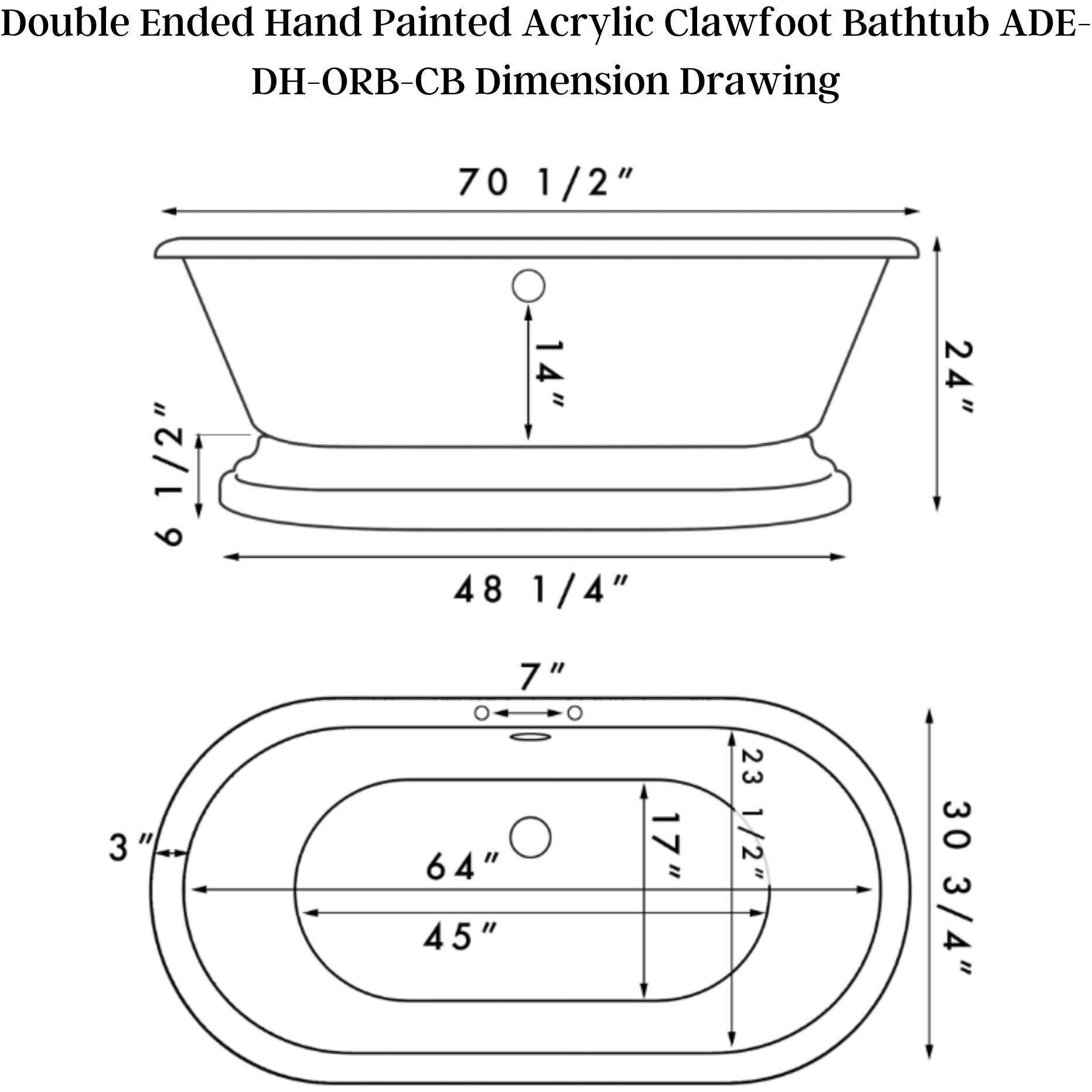 Cambridge Plumbing Double Ended Hand Painted Acrylic Clawfoot (Oil Rubbed Bronze) Bathtub ADE-DH-ORB-CB - Vital Hydrotherapy