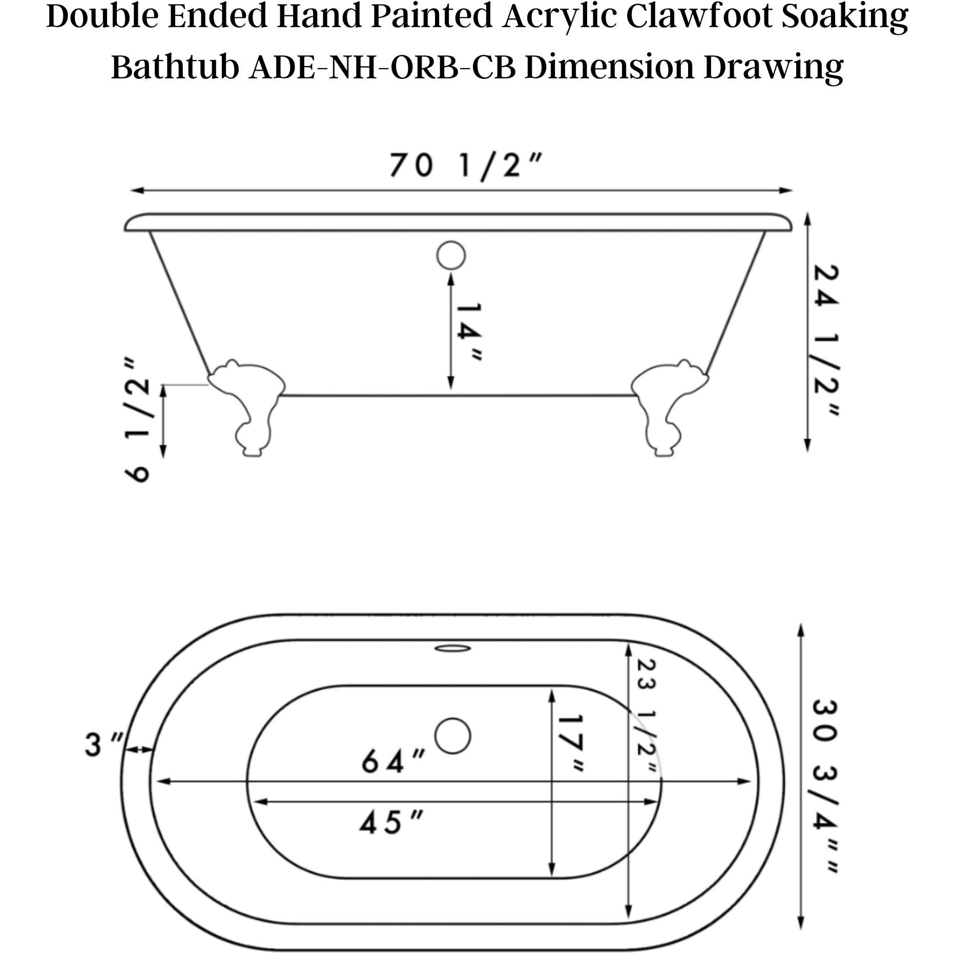 Cambridge Plumbing Double Ended Hand Painted Acrylic Clawfoot Soaking Bathtub (Fiberglass Core, Interior White Gloss Finish & ﻿Hand Painted Faux Copper Bronze Finish) ADE-NH-ORB-CB - Vital Hydrotherapy