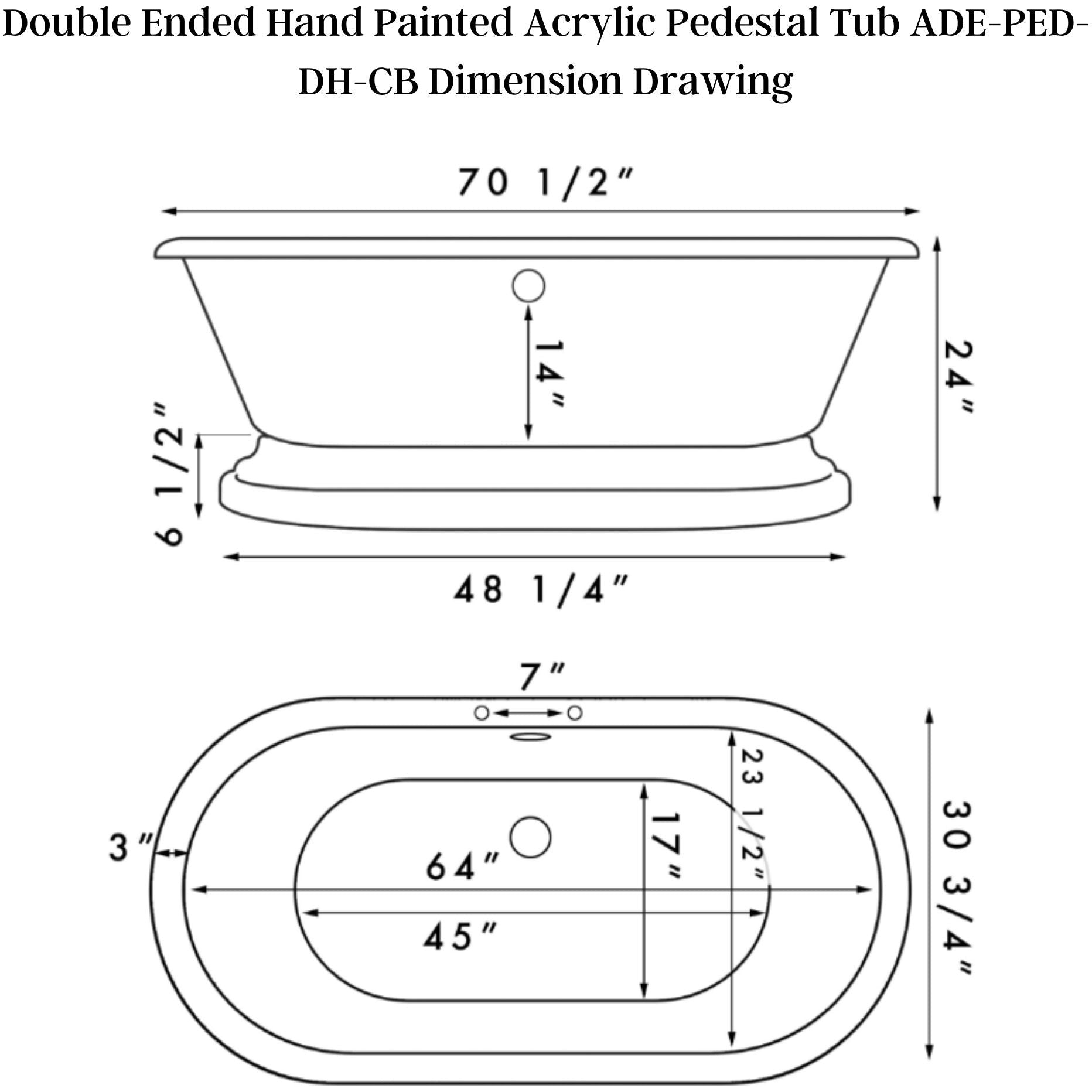 Cambridge Plumbing Double Ended Hand Painted Acrylic Pedestal Tub ADE-PED-DH-CB - Vital Hydrotherapy