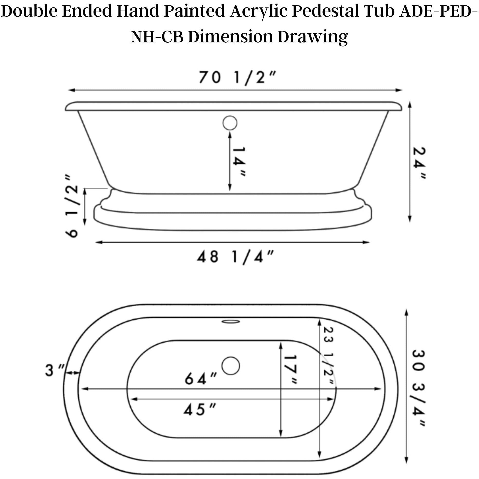Cambridge Plumbing Double Ended Hand Painted Acrylic Pedestal Tub (Fiberglass Core, Interior White Gloss Finish & ﻿Hand Painted Faux Copper Bronze Finish) ADE-PED-NH-CB - Vital Hydrotherapy