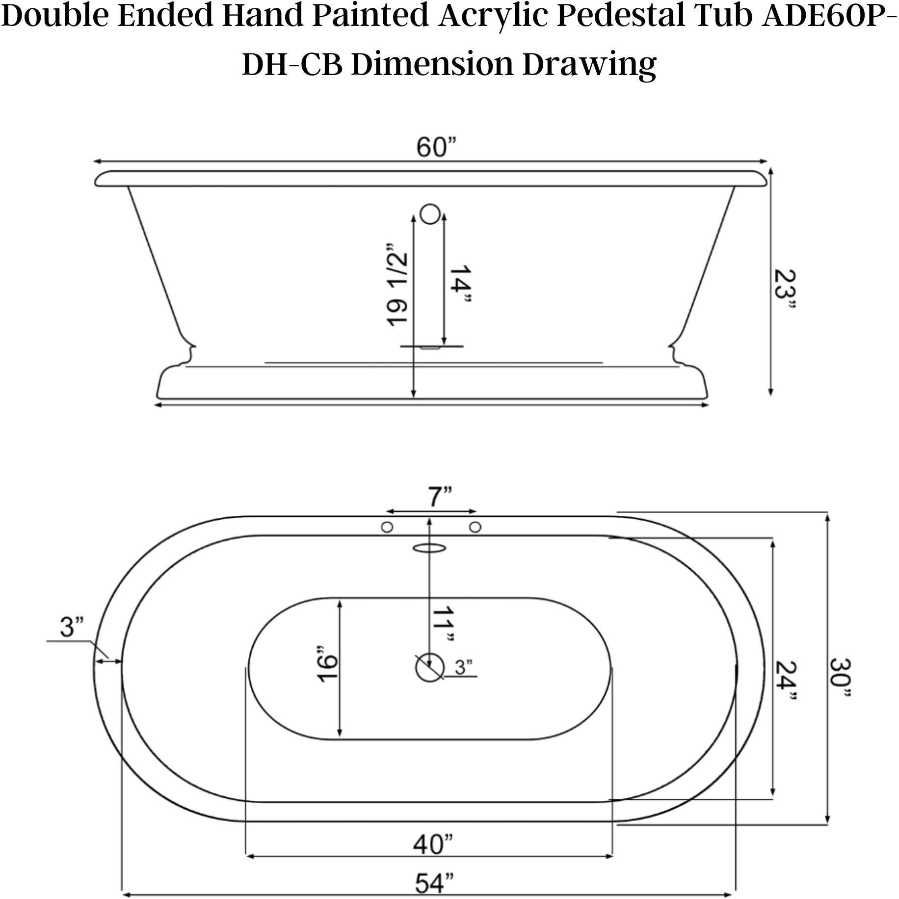Cambridge Plumbing Double Ended Hand Painted Acrylic Pedestal Tub (Fiberglass Core, Interior White Gloss Finish & ﻿Hand Painted Faux Copper Bronze Finish) ADE60P-DH-CB - Vital Hydrotherapy