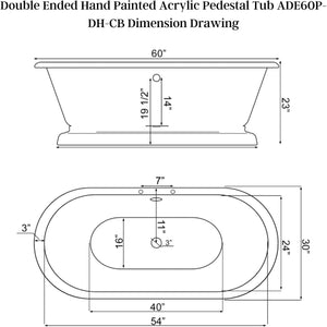 Cambridge Plumbing Double Ended Hand Painted Acrylic Pedestal Tub  - Dimension Drawing - Vital Hydrotherapy