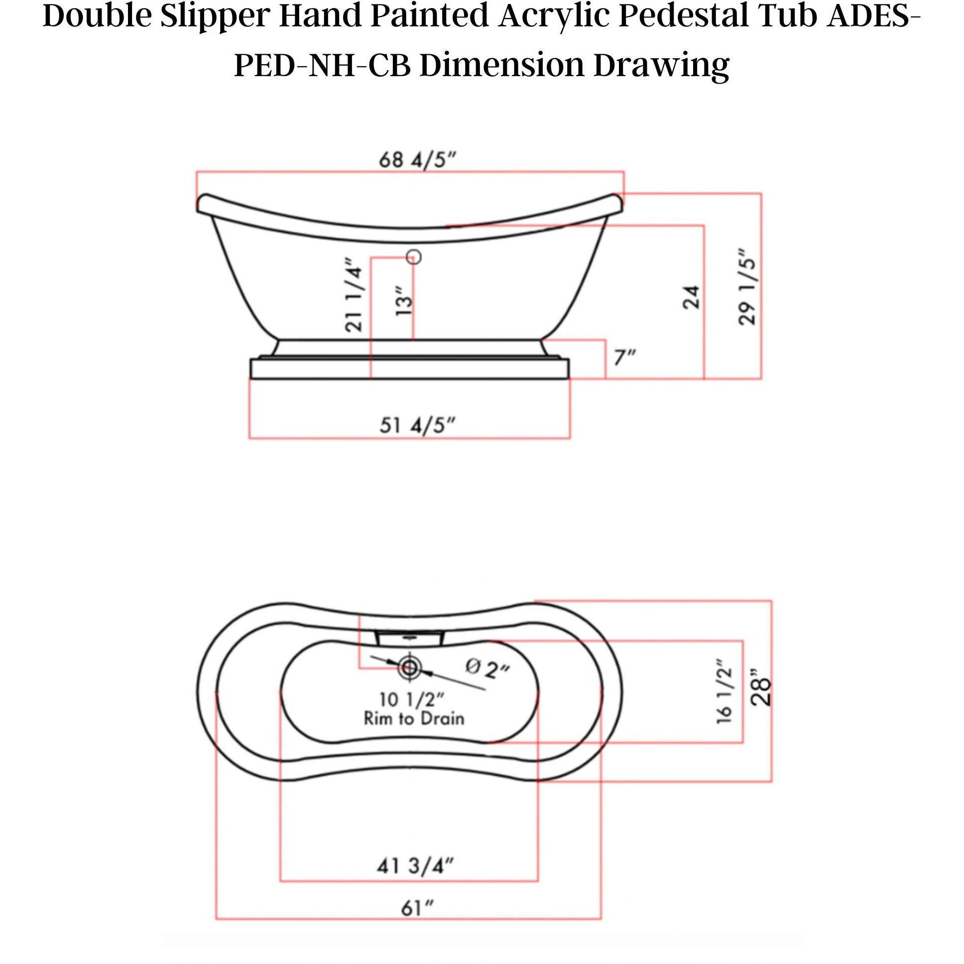 Cambridge Plumbing Double Slipper Hand Painted Acrylic Pedestal Tub (Fiberglass Core, Interior White Gloss Finish & Hand Painted Faux Copper Bronze Finish ADES-PED-NH-CB - Vital Hydrotherapy