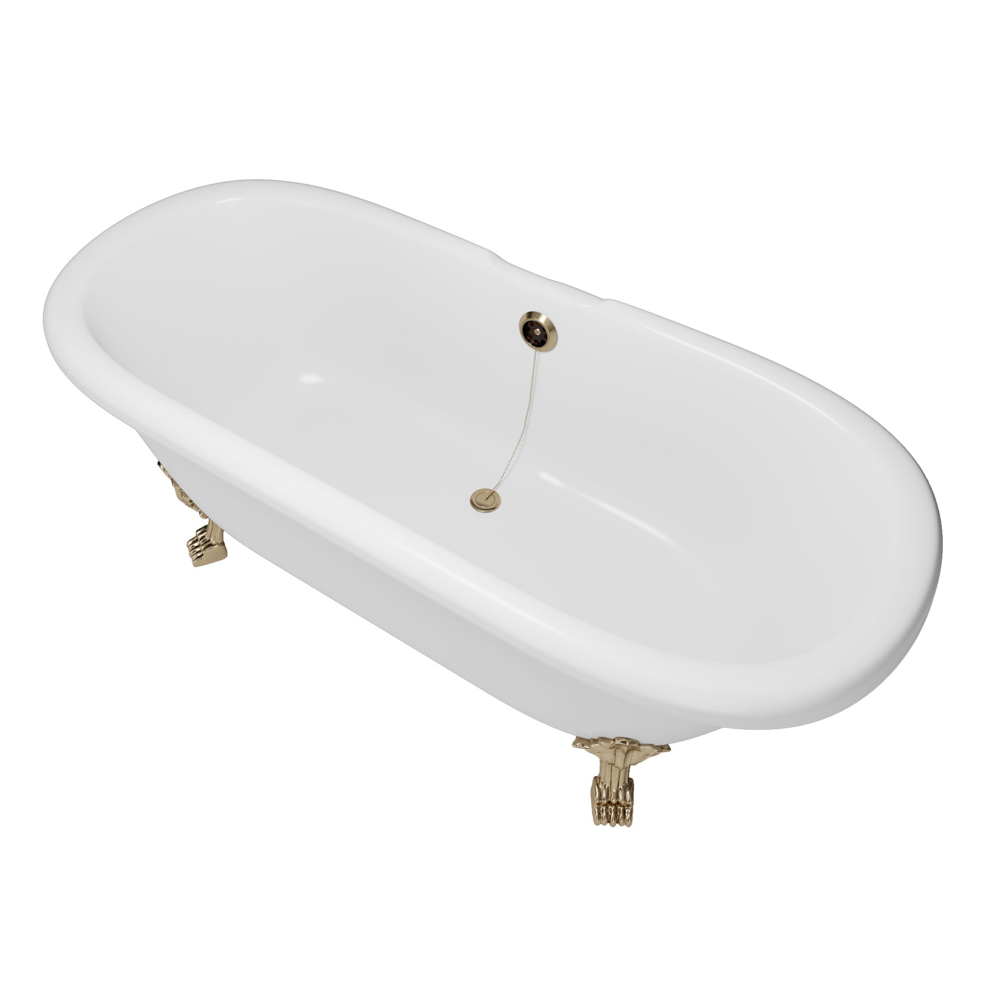 Cambridge Plumbing Double Ended Dolomite Mineral Composite Clawfoot Tub with Feet (Antique Brass) and Drain Assembly and No Faucet Holes - 23"H x 69"L x 31.5"W - ES-DE69-NH - Vital Hydrotherapy