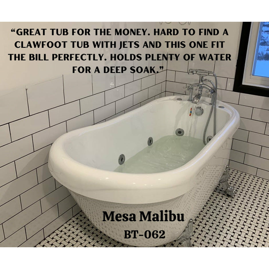 Mesa Malibu 67" Whirlpool Tub WS-062 Clawfoot Tub - Antique Chrome Faucet, 7 Massaging Power Jets and Handheld Movable Shower - Vital Hydrotherapy