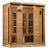 Maxxus Near Zero EMF FAR Infrared Sauna  - Natural canadian hemlock wood construction with Tempered glass door and 2 full-length side windows, Interior reading light, Carbon Tech Low EMF FAR Infrared heaters , Roof vent, Interior LED control panel,  FM Radio with BT, MP3 auxiliary, SD, and USB connection, Electrical service in a white background