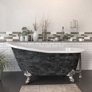 Cambridge Plumbing 61” x 30” Slipper Scorched Platinum Cast Iron Bathtub (Hand Painted Faux Scorched Platinum Exterior) with 7” Deck Mount Faucet Holes and Feet (Brushed Nickel) ST61-DH-SP - Vital Hydrotherapy