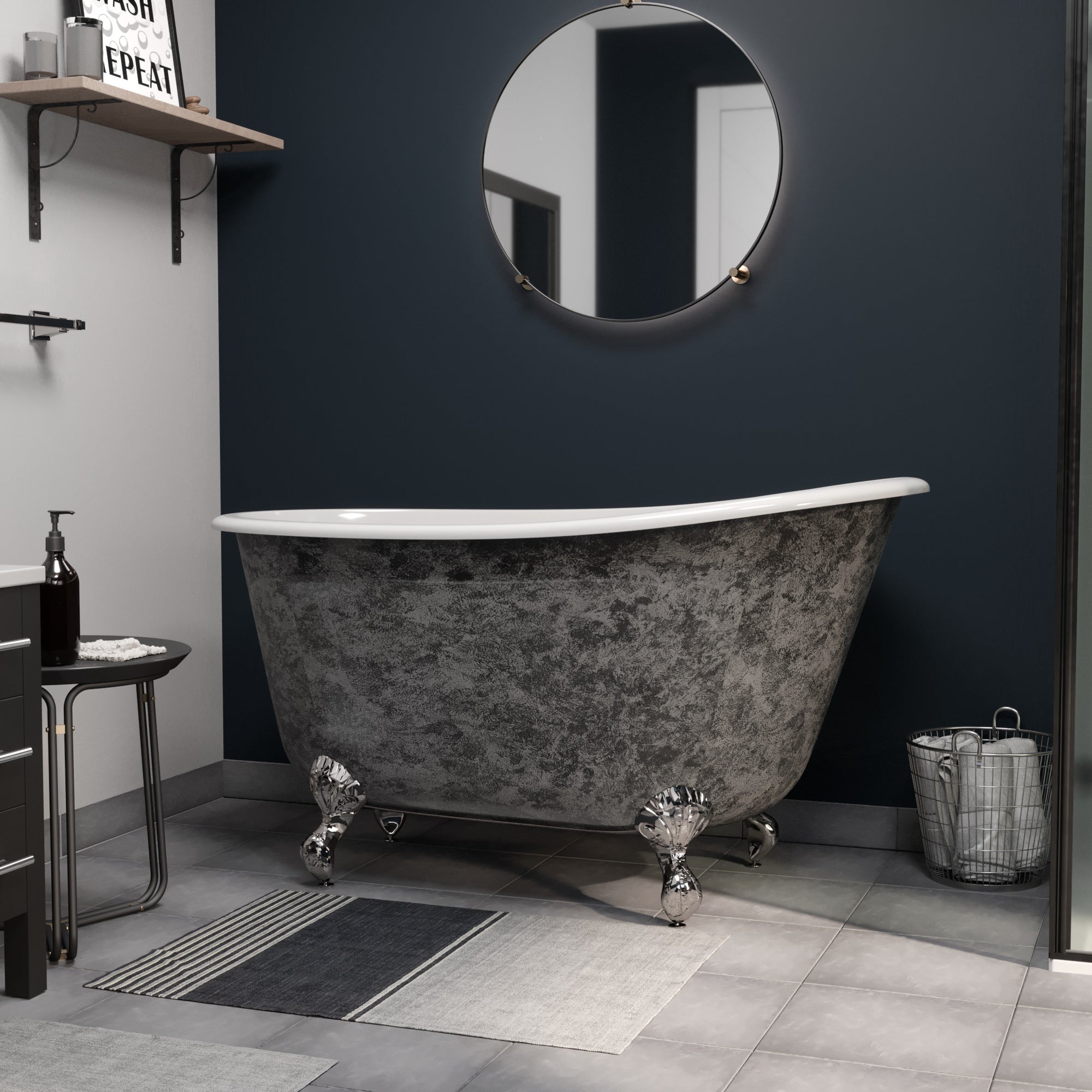 Cambridge Plumbing 54” Scorched Platinum Cast Iron Swedish Clawfoot Tub (Hand Painted Faux Scorched Platinum Exterior) with Feet (Brushed Nickel) SWED54-NH-SP - Vital Hydrotherapy