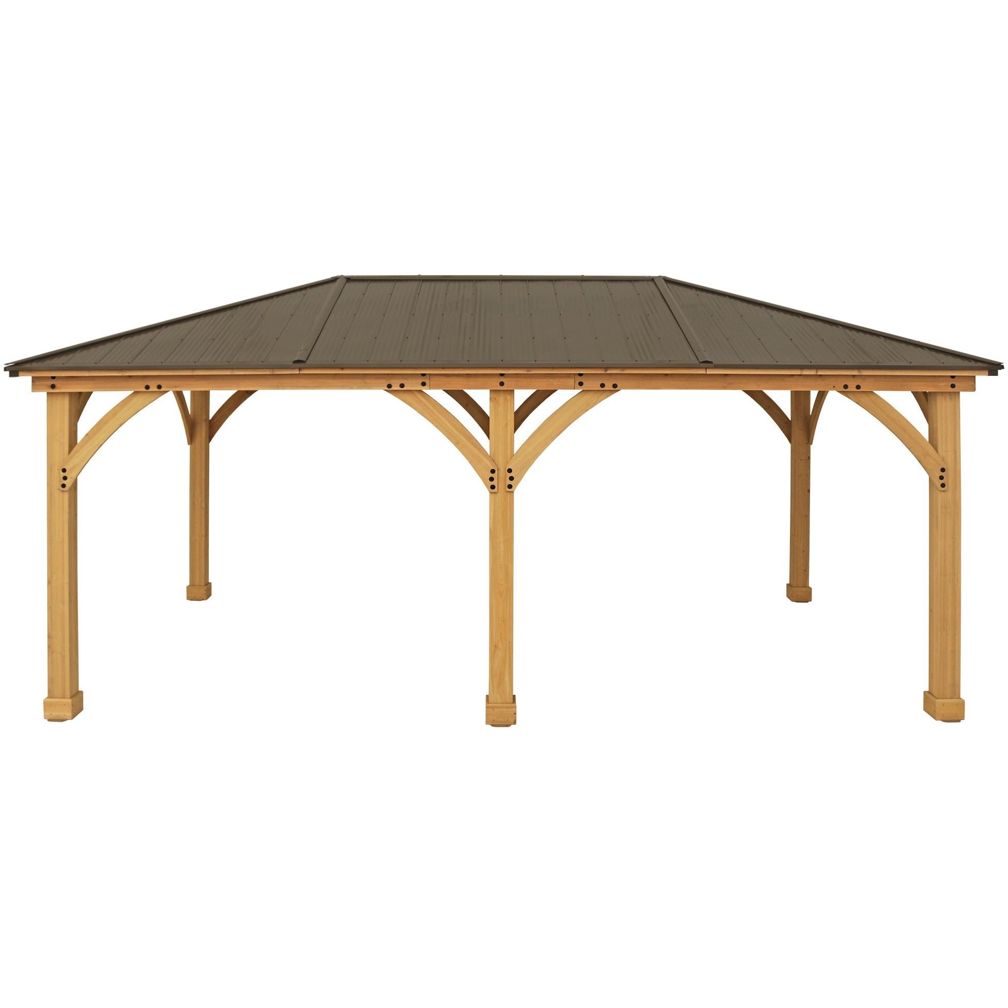 Yardistry 12 x 20 Meridian Gazebo YM11775COM - Built with 100% Premium Cedar Lumber - Pre-cut, Pre-drilled, and Pre-stained Lumber - Pre-stained Exterior Grade Cedar - Stunning Coffee Brown Aluminum Roof - Vital Hydrotherapy