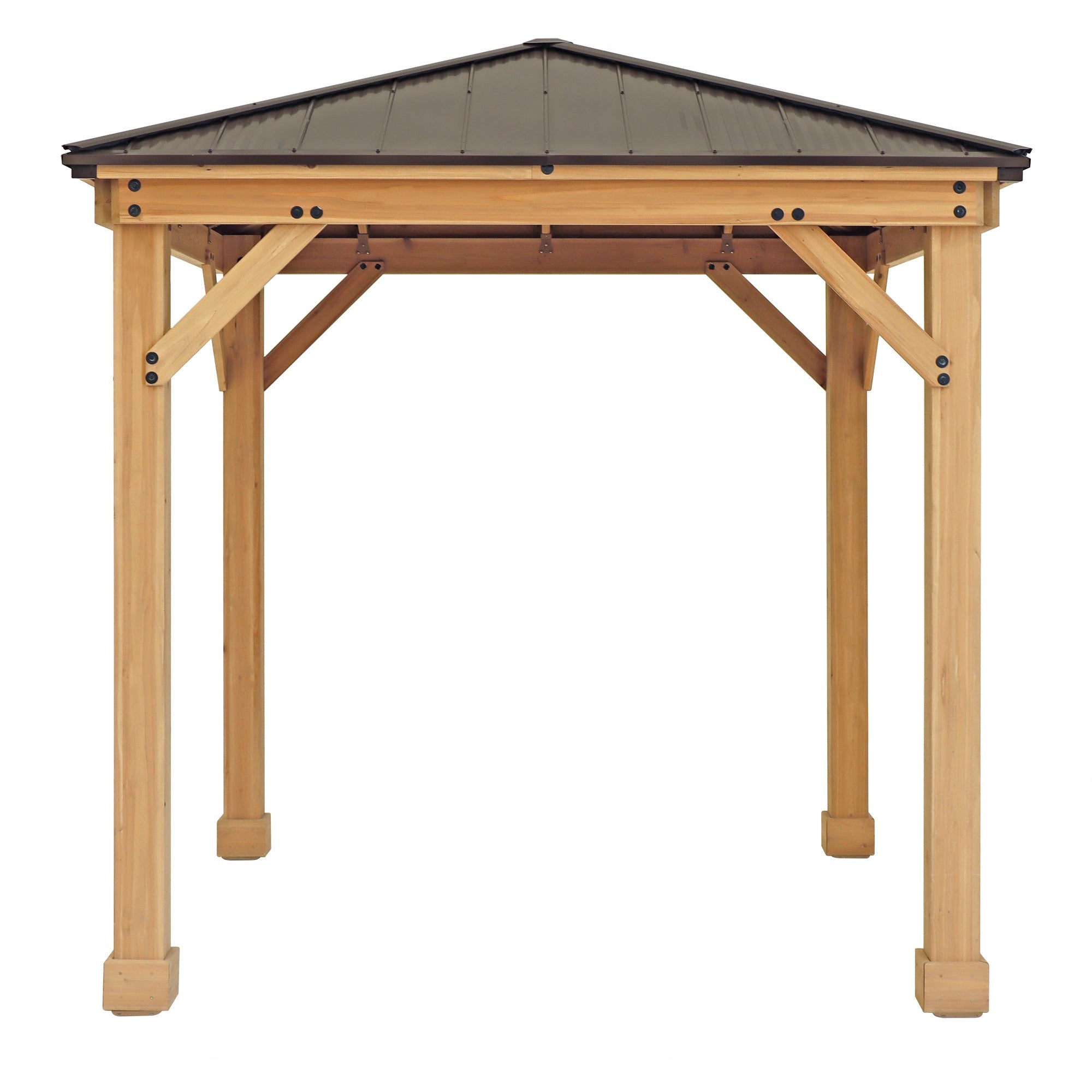 Yardistry 8 x 8 Meridian Gazebo YM11827COM - Built with 100% Premium Cedar Lumber - Pre-cut, Pre-drilled, and Pre-stained Lumber - Stunning Coffee Brown Colored Aluminum Roof - Heavy Corner Gussets - Natural Cedar Stain - Vital Hydrotherapy