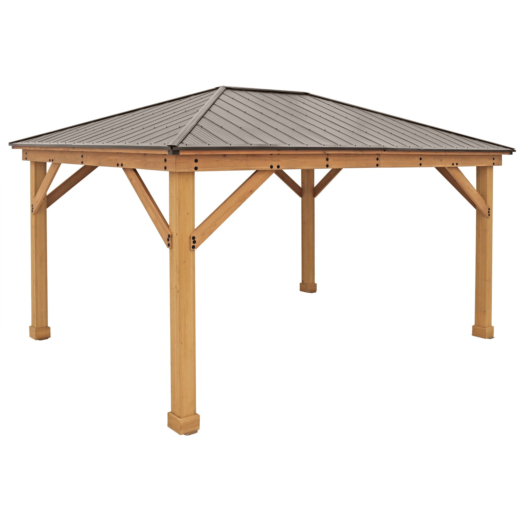 Yardistry 12 x 16 Meridian Gazebo YM11915COM - Built with 100% Premium Cedar Lumber - Pre-cut, Pre-drilled, and Pre-stained Lumber - Stunning Coffee Brown Aluminum Roof - Heavy Corner Gussets - Natural Cedar Stain - Vital Hydrotherapy