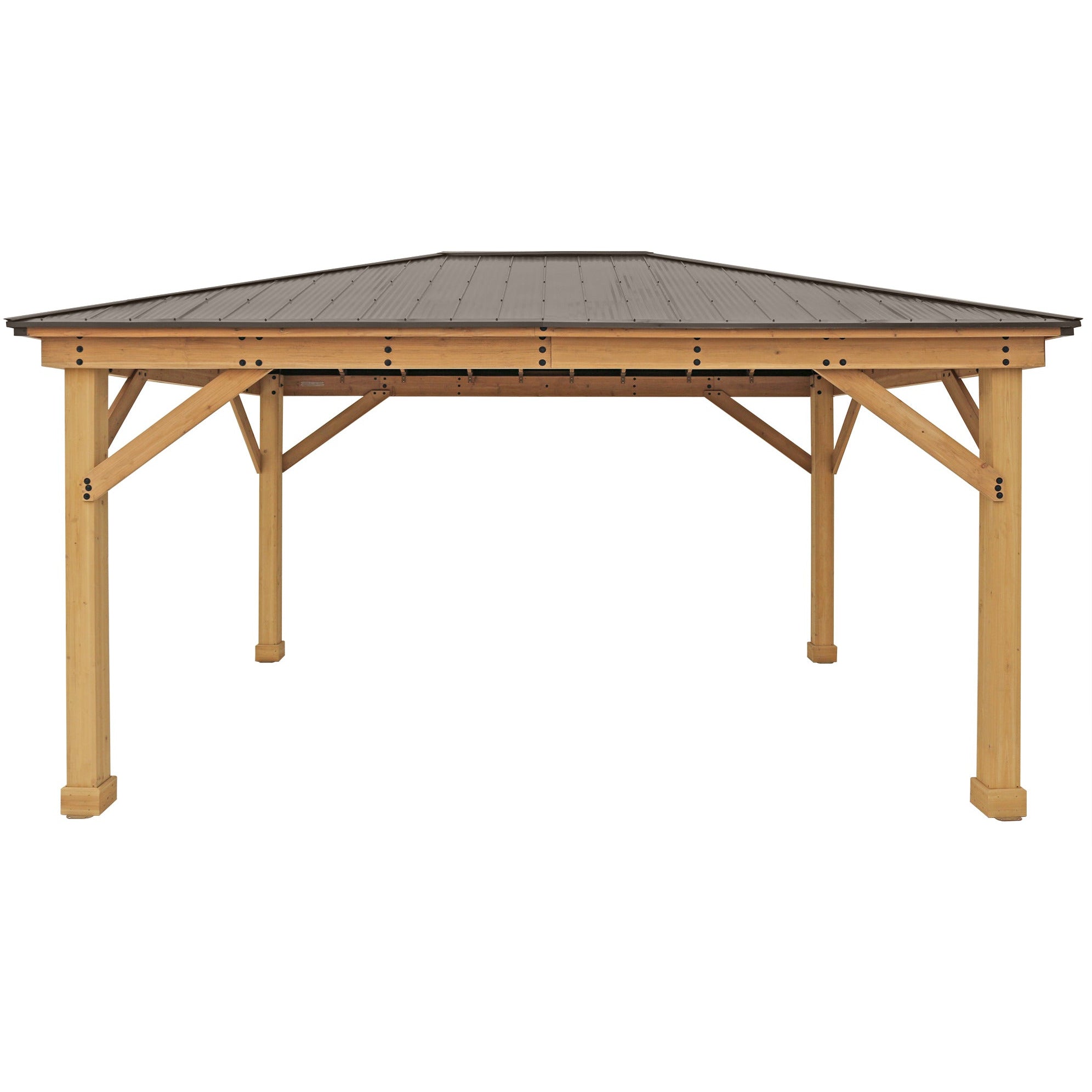 Yardistry 12 x 16 Meridian Gazebo YM11915COM - Built with 100% Premium Cedar Lumber - Pre-cut, Pre-drilled, and Pre-stained Lumber - Stunning Coffee Brown Aluminum Roof - Heavy Corner Gussets - Natural Cedar Stain - Vital Hydrotherapy