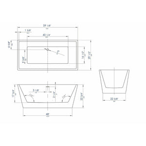 ALFI AB8833 59 inch White Rectangular Acrylic Free Standing Soaking Bathtub dimension drawing