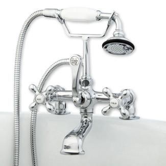 Cambridge Plumbing Clawfoot Tub Brass Deck Mount Faucet with Hand Held Shower Brushed Nickel CAM463-2 - Vital Hydrotherapy