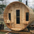 Dundalk CT Tranquility Barrel Sauna CTC2345W - Front Porch with 2 windows - with Aluminum Bands - isometric view - Vital Hydrotherapy